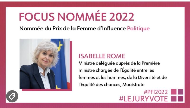 Isabelle Rome nommée femme d'influence mention politique en 2022