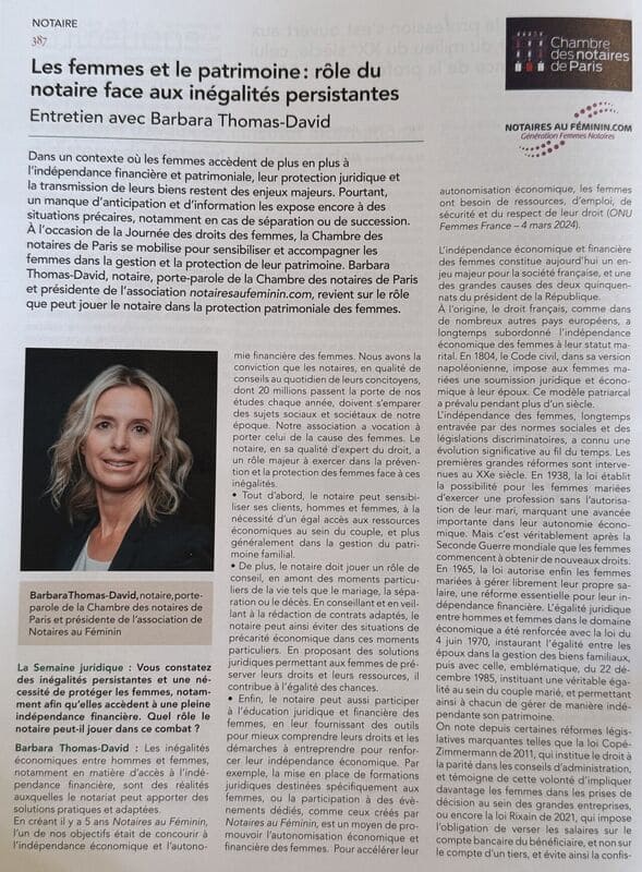 Article de Barbara Thomas David dans la semaine Jurique